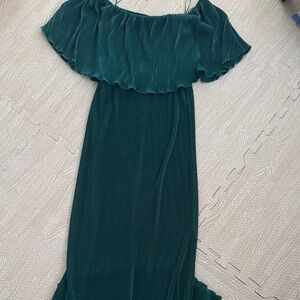 Off-Shoulder Dark Teal Ruffle Maxi Dress